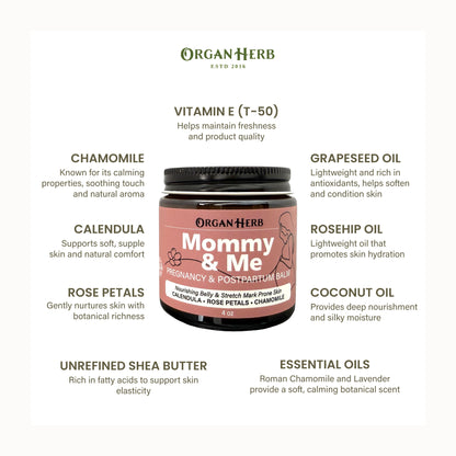 OrganHerb Organic Mommy & Me – Pregnancy & Postpartum Balm with Calendula, Rose, Roman Chamomile, Rosehip, Lavender – 4 oz