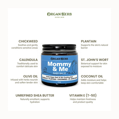 OrganHerb Organic Mommy & Me – Baby Balm with Calendula, Plantain, Chickweed, St. John's Wort – 4 oz