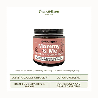 OrganHerb Organic Mommy & Me – Pregnancy & Postpartum Balm with Calendula, Rose, Roman Chamomile, Rosehip, Lavender – 4 oz