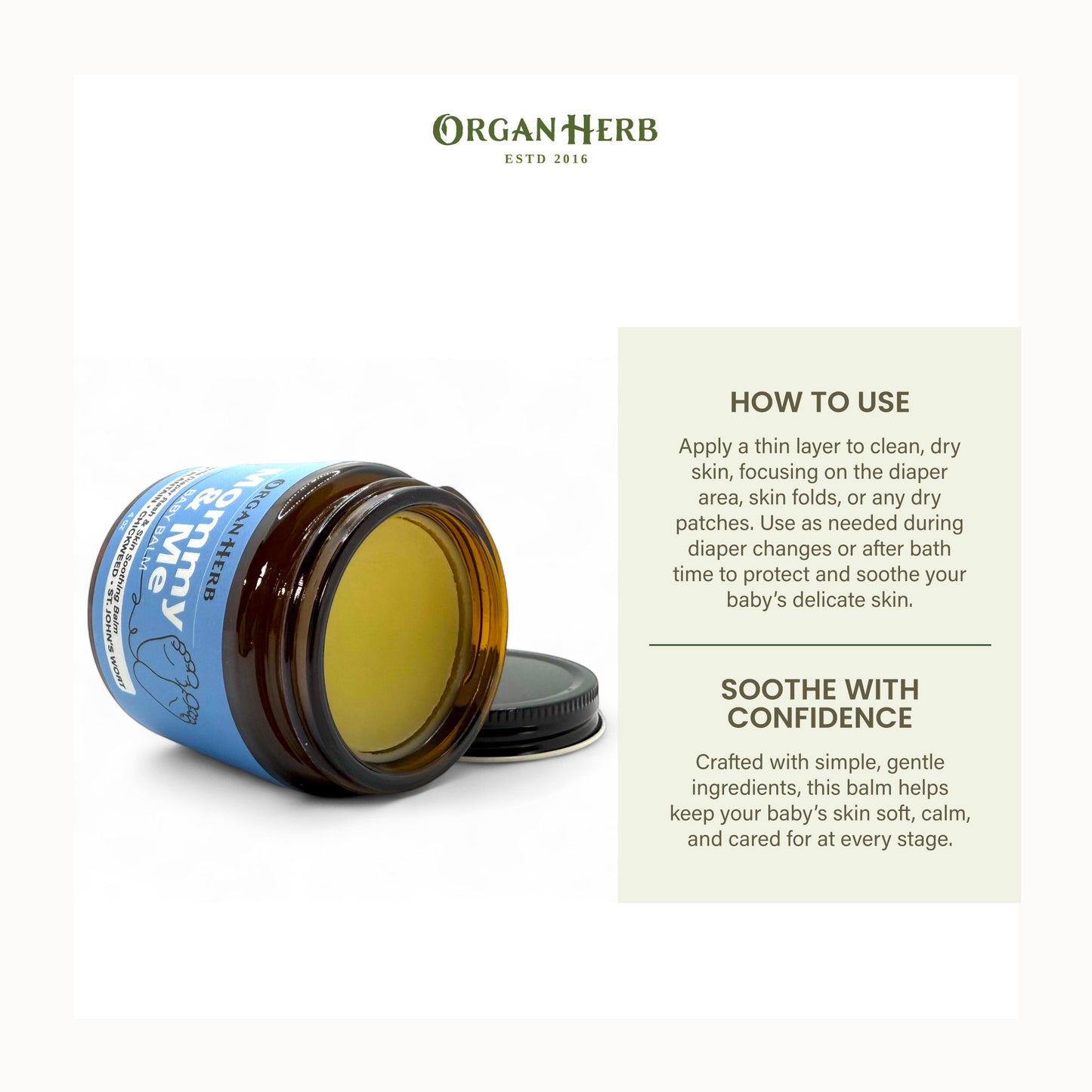 OrganHerb Organic Mommy & Me – Baby Balm with Calendula, Plantain, Chickweed, St. John's Wort – 4 oz