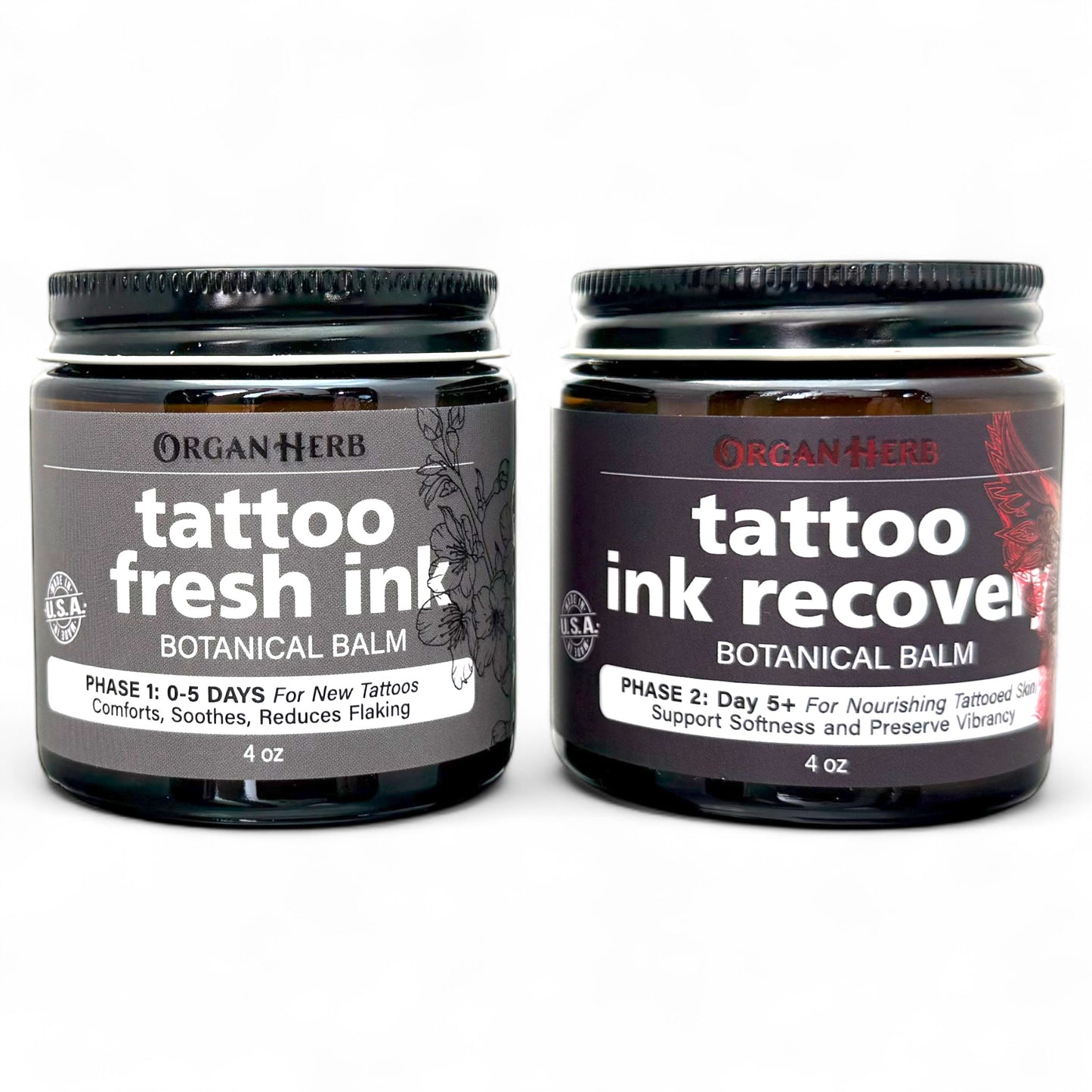 OrganHerb Organic Tattoo Balm Phase 2 – Ink Recovery Botanical Balm for Tattoo Aftercare – 4 oz - OrganHerb