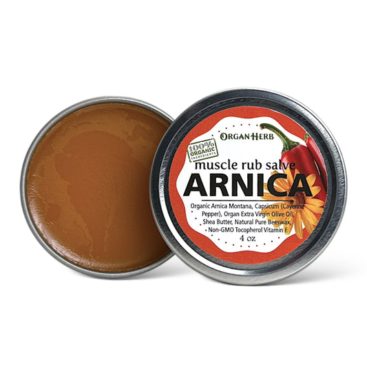 OrganHerb Organic Arnica and Capsicum Muscle Rub Salve 4 oz – Natural Relief for Muscles and Joints - OrganHerb