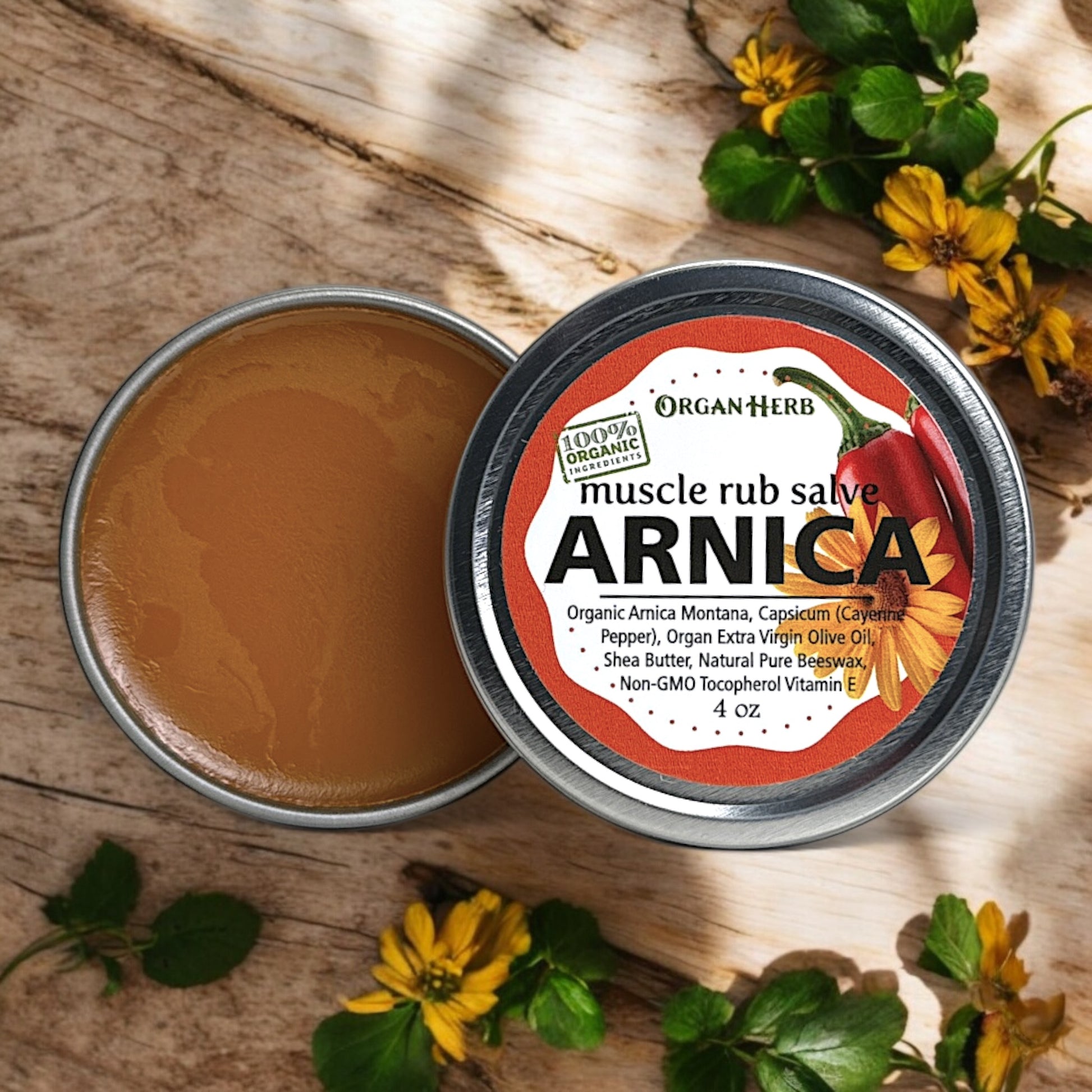 OrganHerb Organic Arnica and Capsicum Muscle Rub Salve 4 oz – Natural Relief for Muscles and Joints - OrganHerb