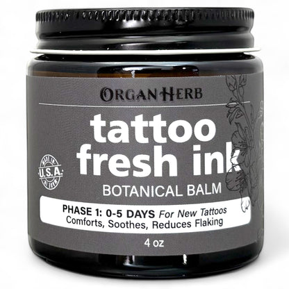 OrganHerb Organic Tattoo Balm Phase 1 – Fresh Ink Botanical Balm for New Tattoos – 4 oz - OrganHerb