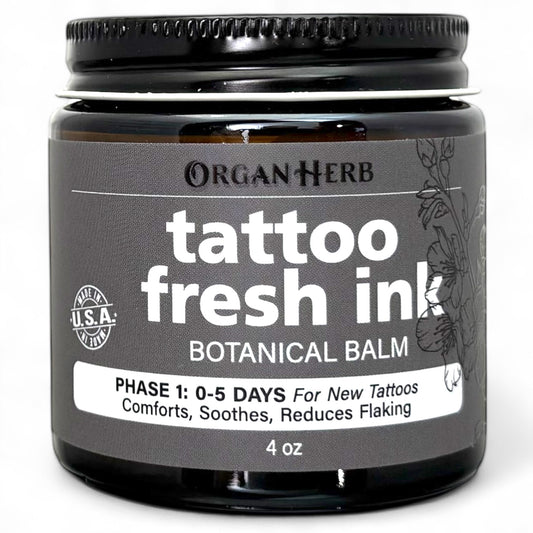 OrganHerb Organic Tattoo Balm Phase 1 – Fresh Ink Botanical Balm for New Tattoos – 4 oz - OrganHerb