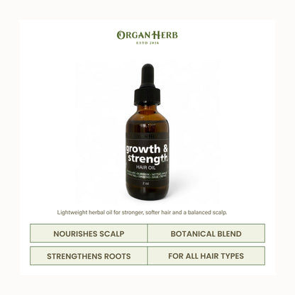 OrganHerb Growth & Strength Hair Oil with rosemary, nettle, amla and other herbs. Lightweight formula for all hair types.