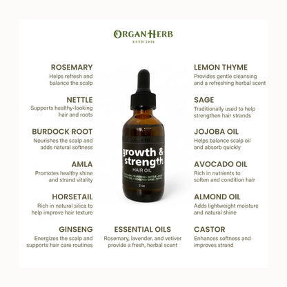 OrganHerb Organic Herbal Hair Oil – Strengthening & Nourishing Blend with Rosemary, Amla, Burdock Root, Nettle & Ginseng – 2 oz