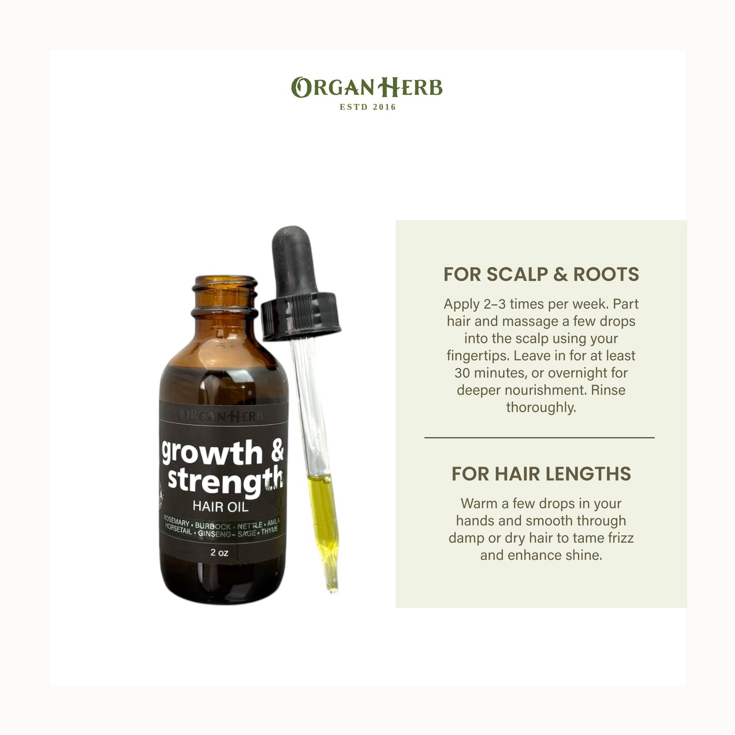 OrganHerb Organic Herbal Hair Oil – Strengthening & Nourishing Blend with Rosemary, Amla, Burdock Root, Nettle & Ginseng – 2 oz