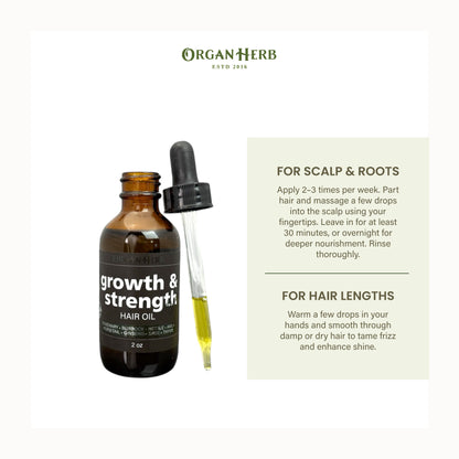 OrganHerb Organic Herbal Hair Oil – Strengthening & Nourishing Blend with Rosemary, Amla, Burdock Root, Nettle & Ginseng – 2 oz