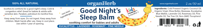 OrganHerb Organic Soothing Hypoallergenic Chest Rub 2 oz (Sleep Balm) - OrganHerb